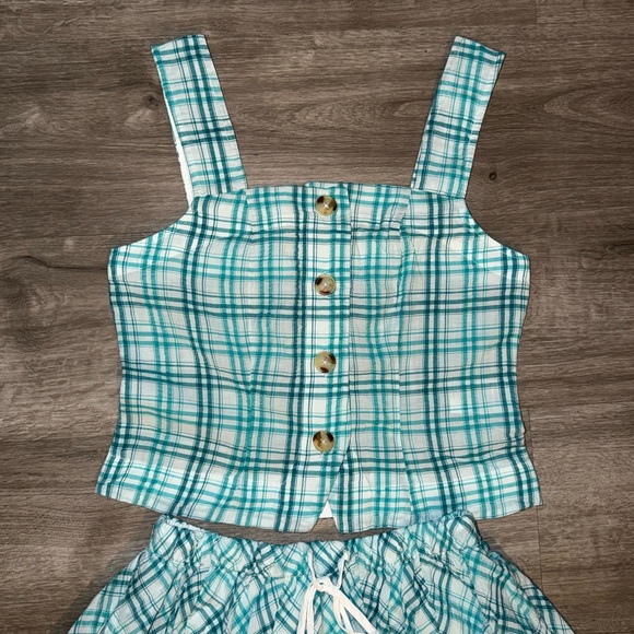 2 pieces Maeve Square neck button front top/drawstring a line cotton midi skirt - Picture 9 of 16